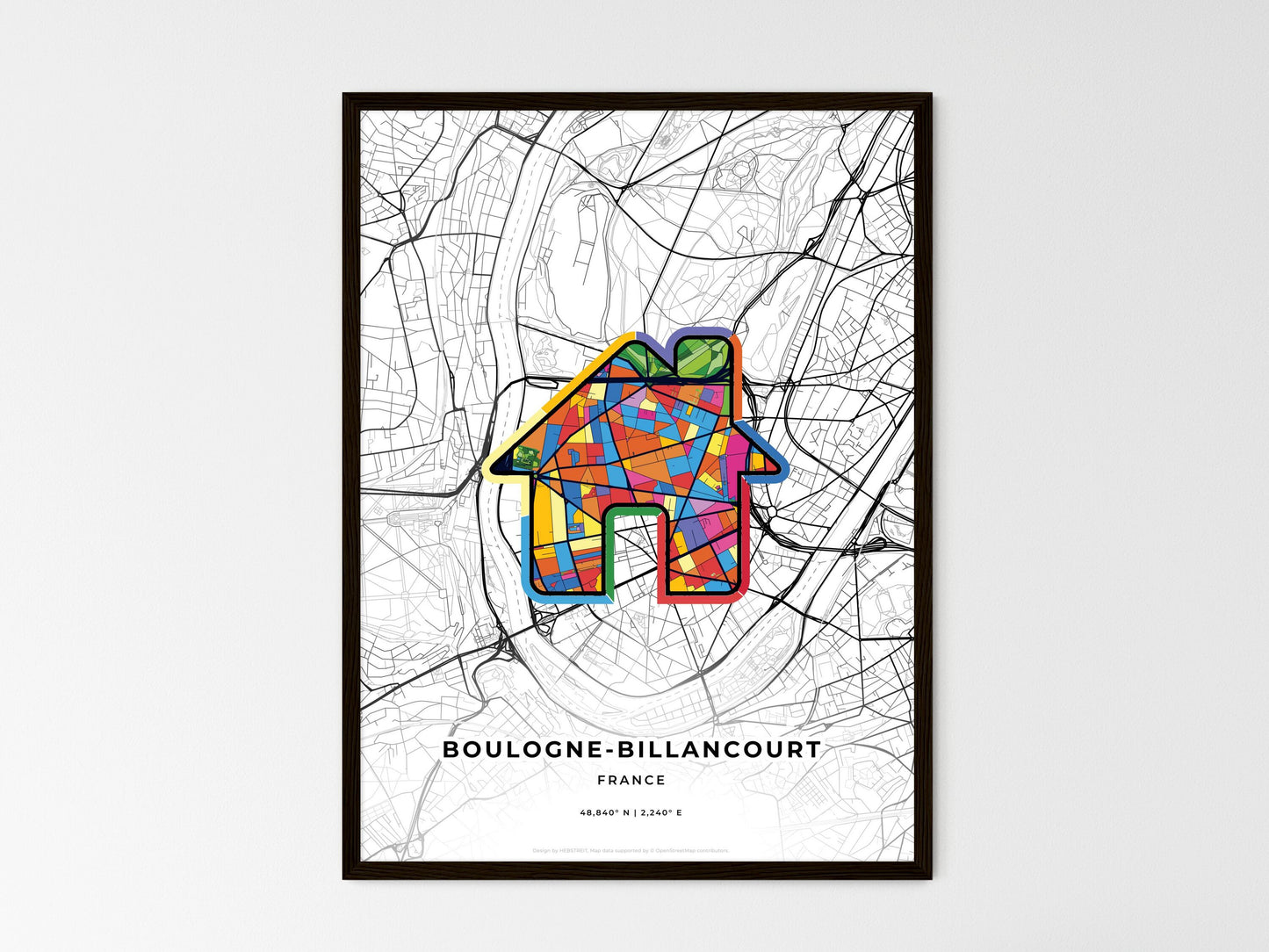 Boulogne-Billancourt France wedding art map with home icon