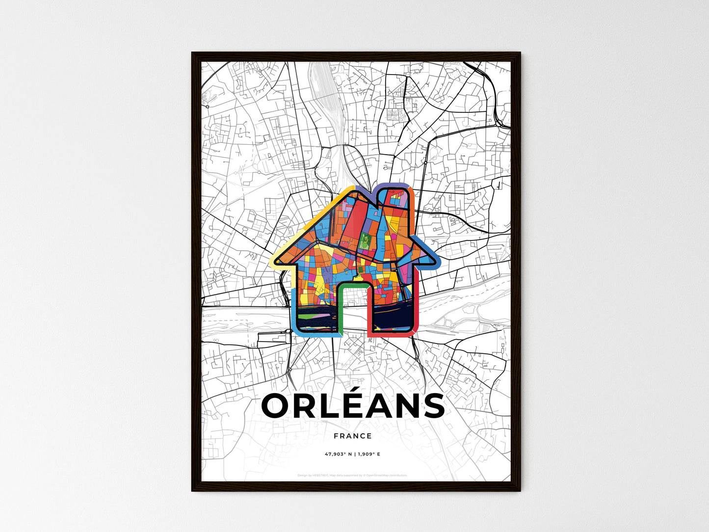 Orléans France wedding art map with home icon
