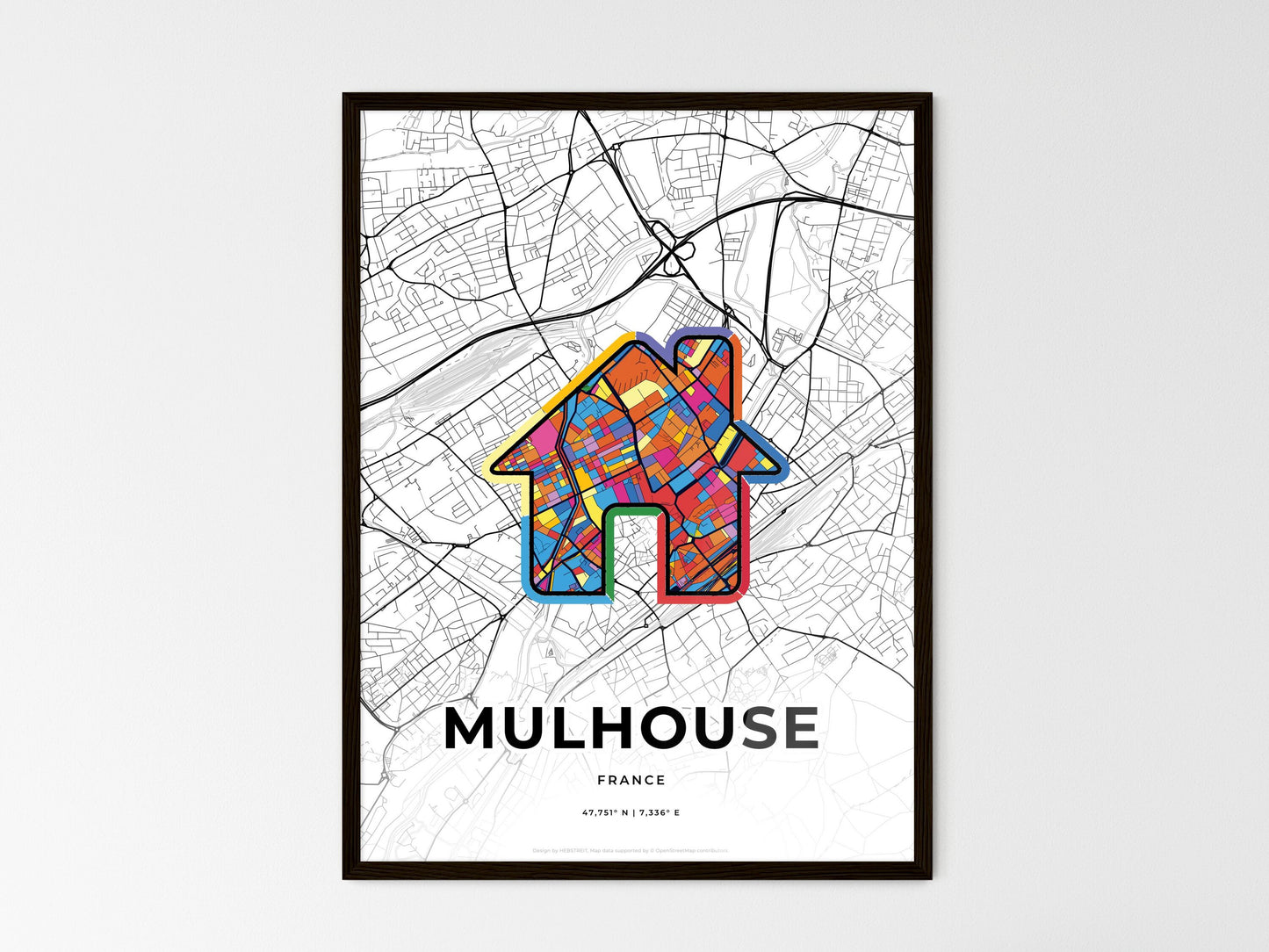 Mulhouse France wedding art map with home icon