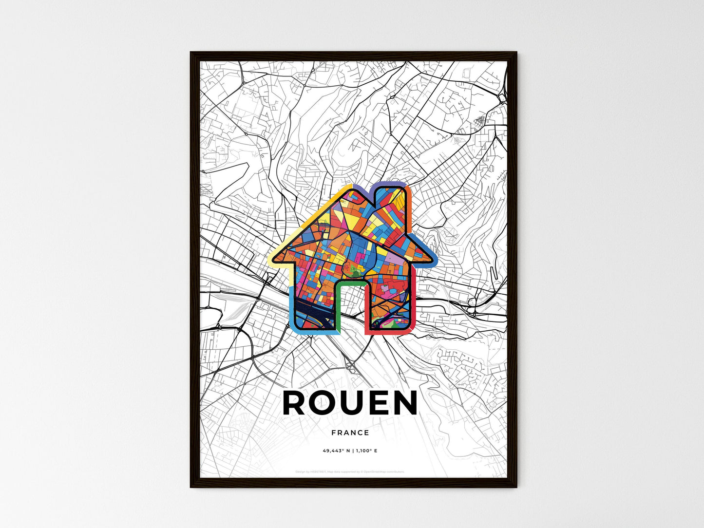 Rouen France wedding art map with home icon
