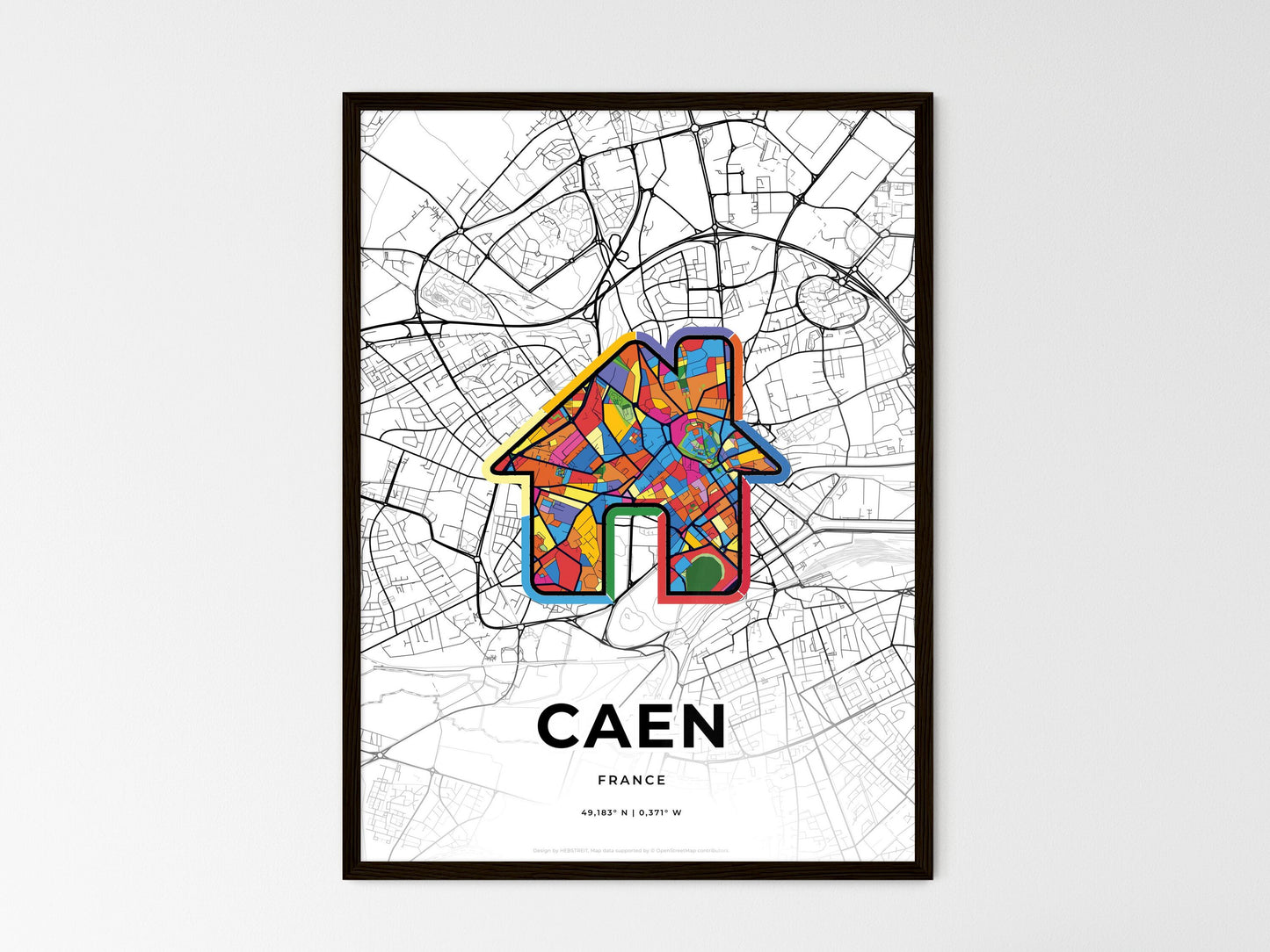 Caen France wedding art map with home icon