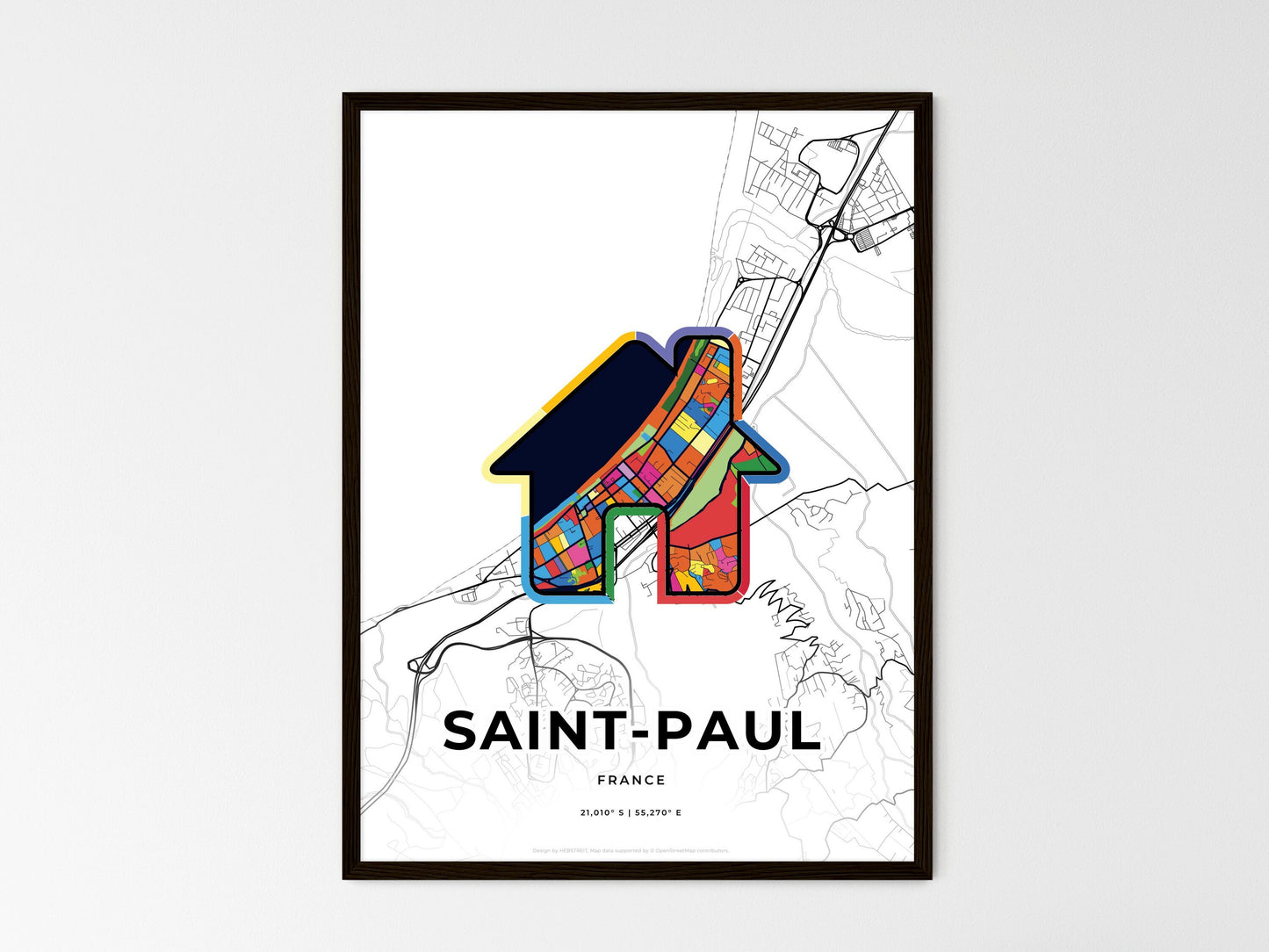Saint-Paul France wedding art map with home icon