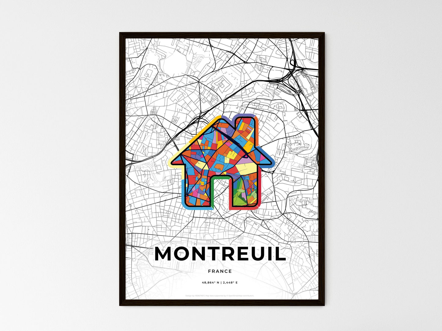 Montreuil France wedding art map with home icon