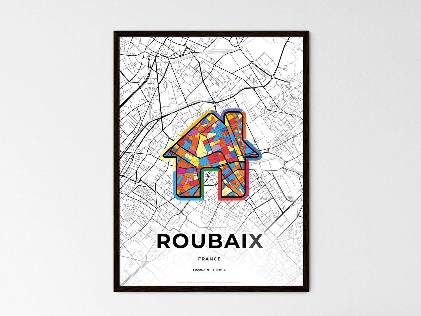 Roubaix France wedding art map with home icon