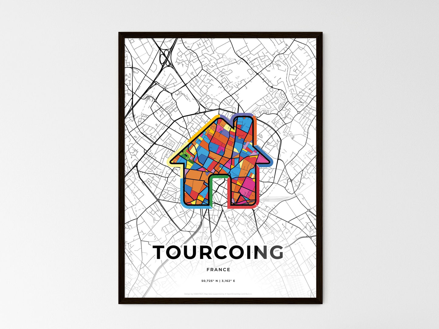 Tourcoing France wedding art map with home icon