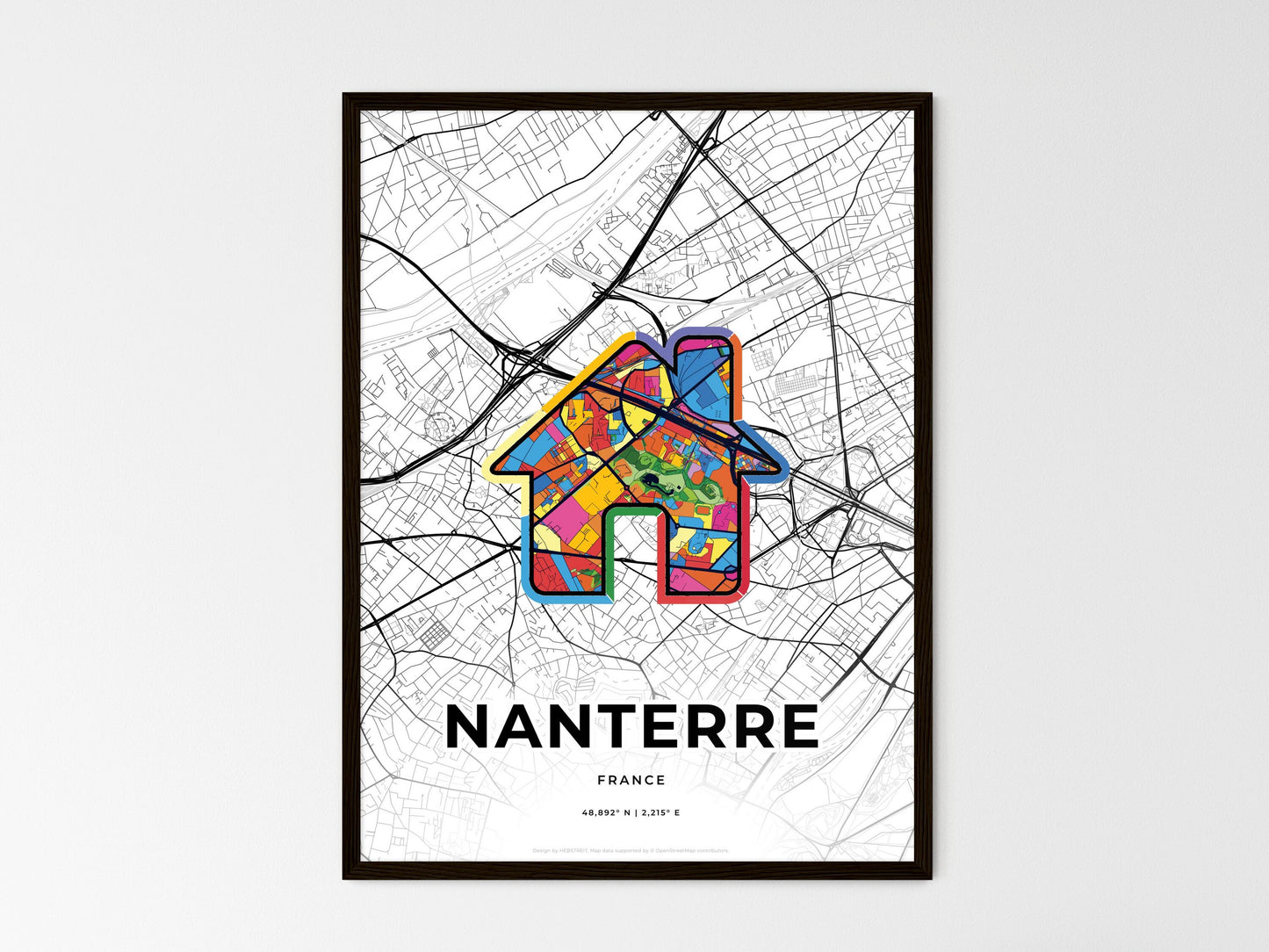 Nanterre France wedding art map with home icon