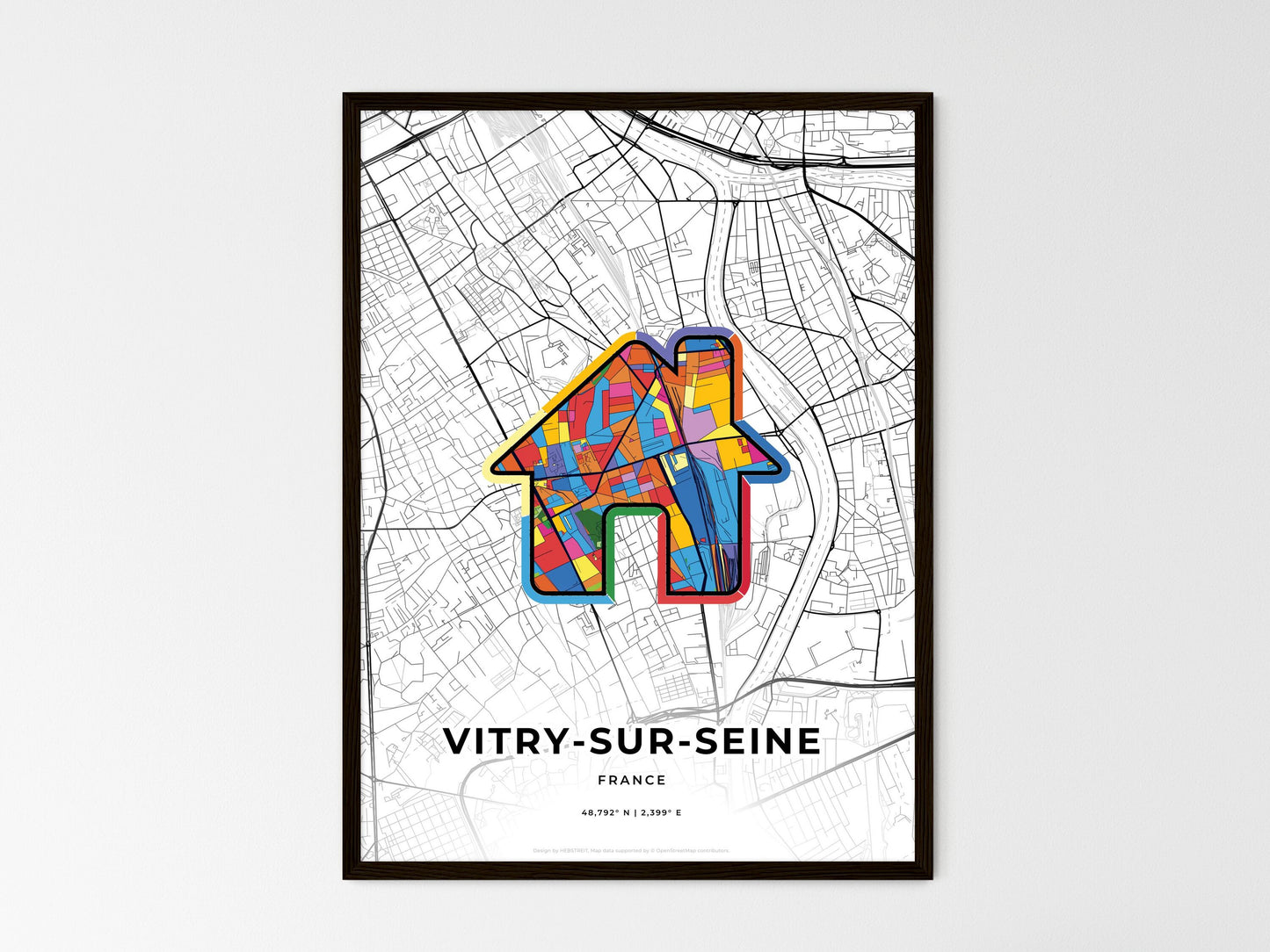Vitry-Sur-Seine France wedding art map with home icon