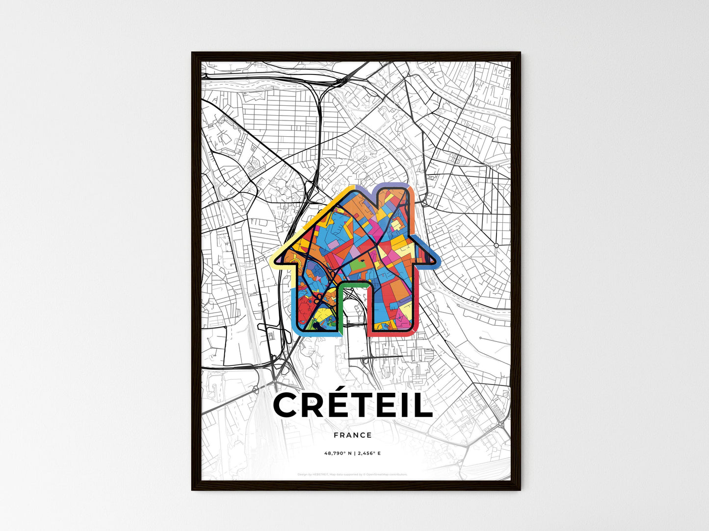 Créteil France wedding art map with home icon