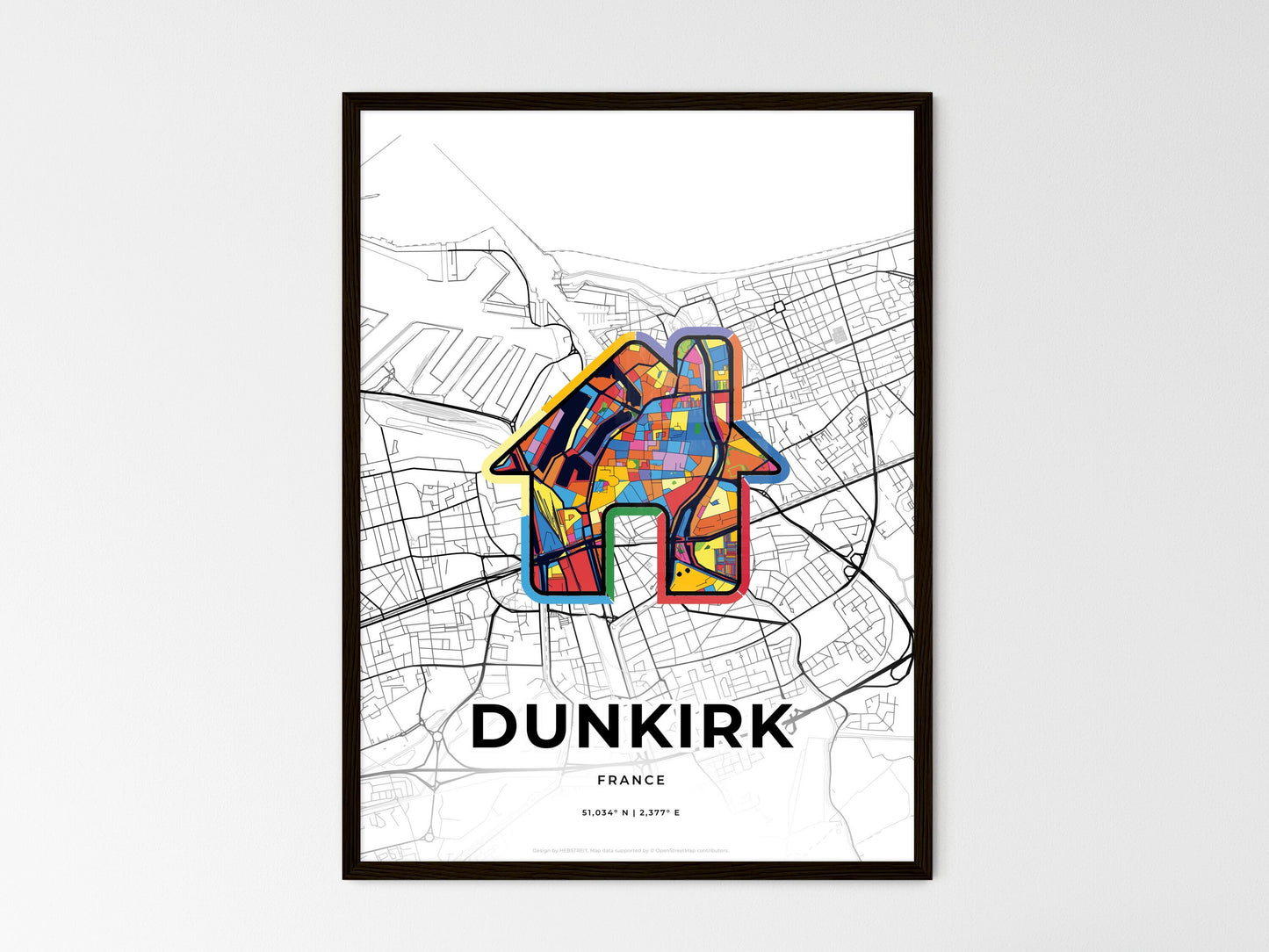 Dunkirk France wedding art map with home icon