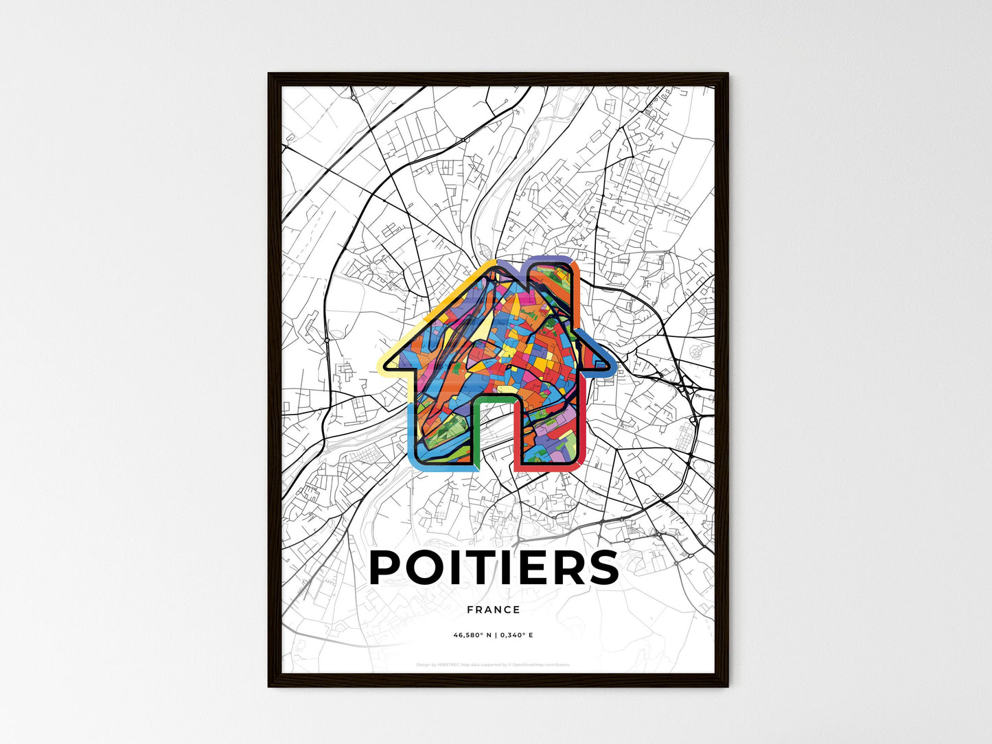 Poitiers France wedding art map with home icon