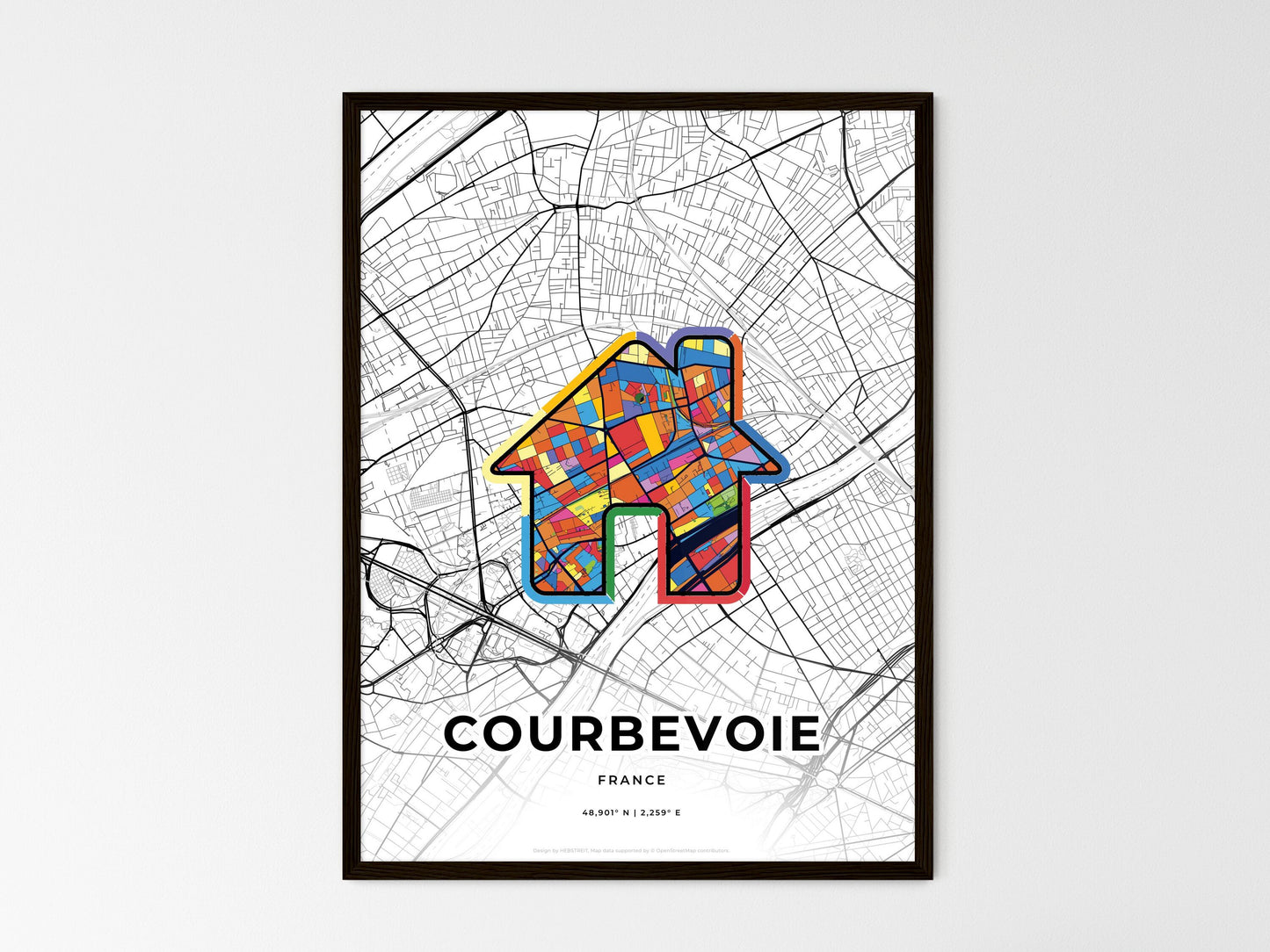 Courbevoie France wedding art map with home icon