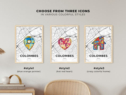 Colombes France maps with colorful icons