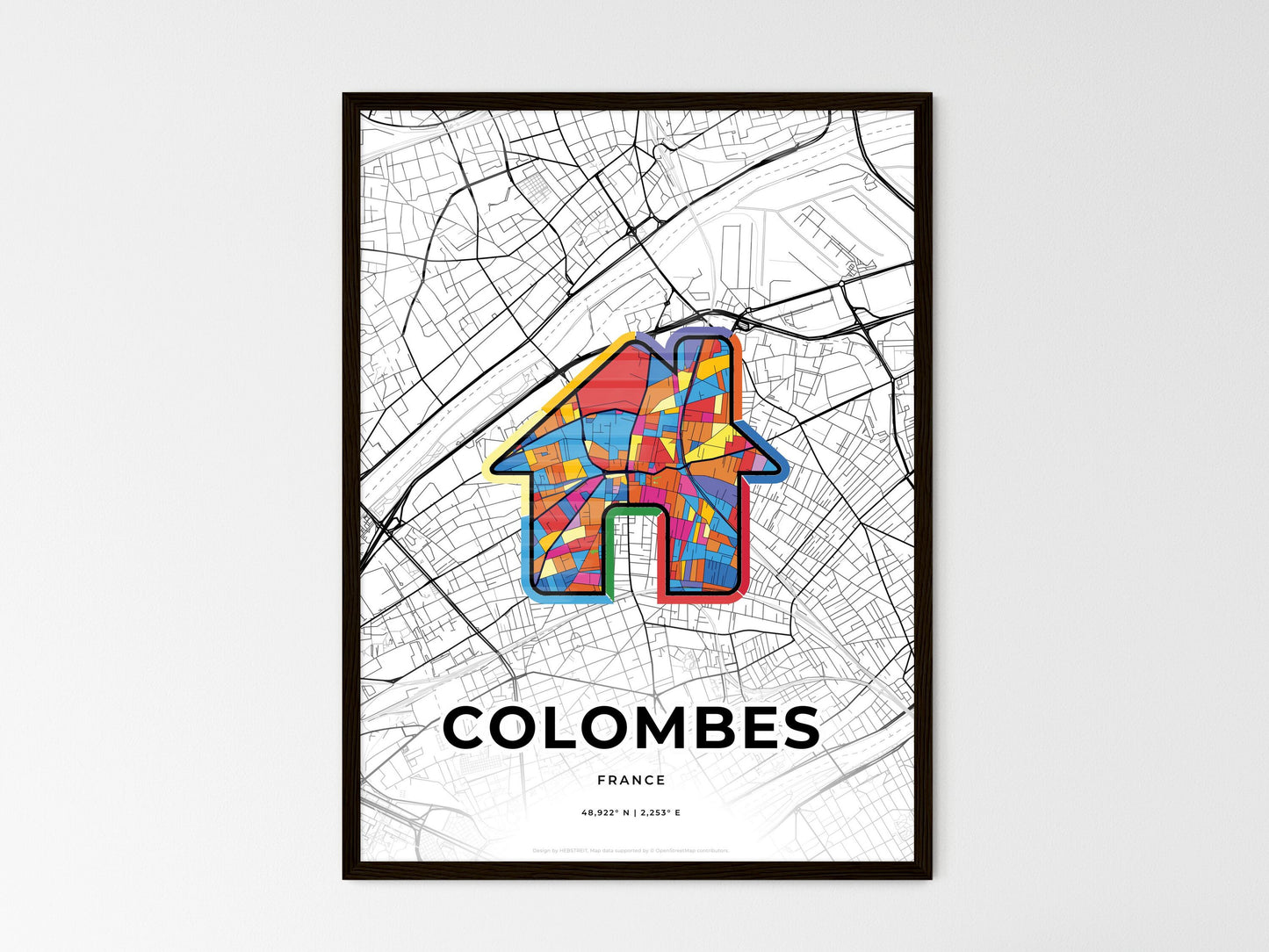 Colombes France wedding art map with home icon