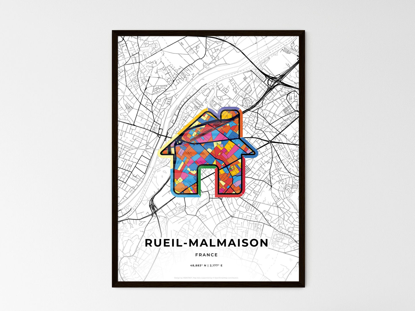 Rueil-Malmaison France wedding art map with home icon
