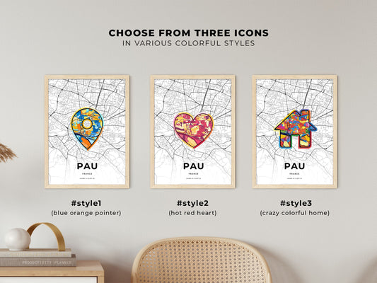 Pau France maps with colorful icons
