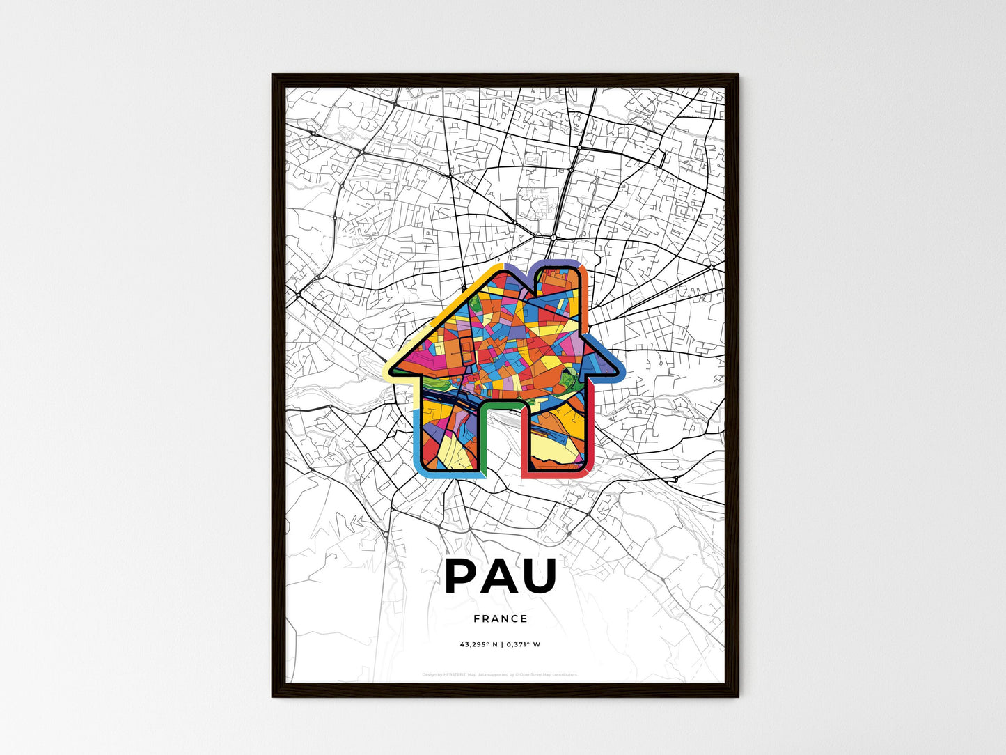 Pau France wedding art map with home icon