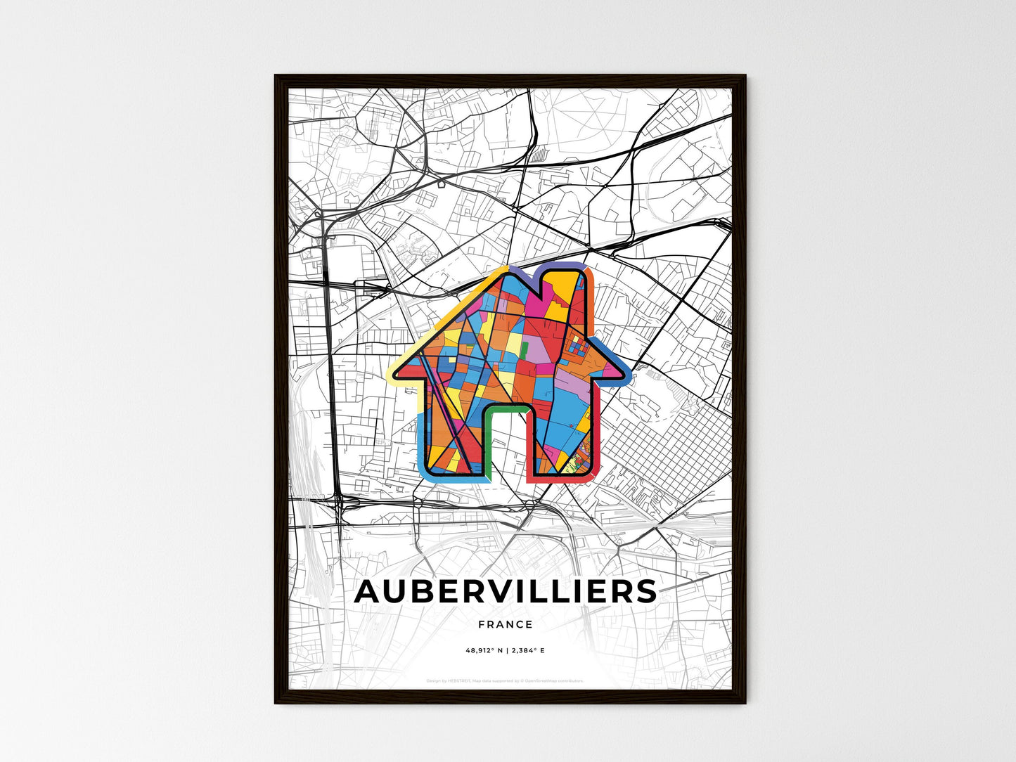 Aubervilliers France wedding art map with home icon