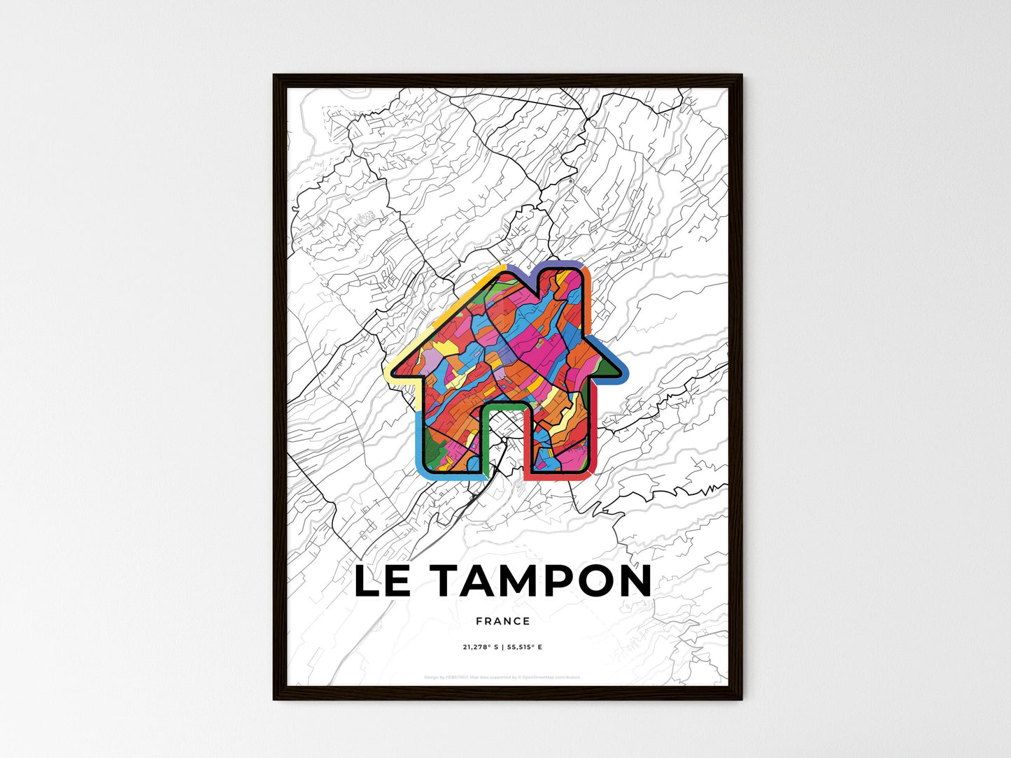 Le Tampon France wedding art map with home icon
