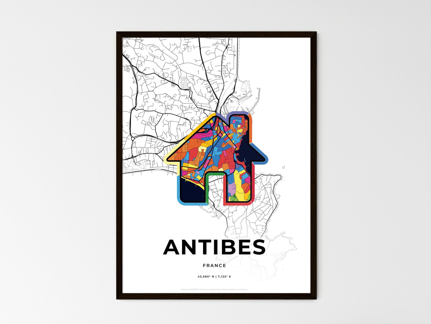 Antibes France wedding art map with home icon