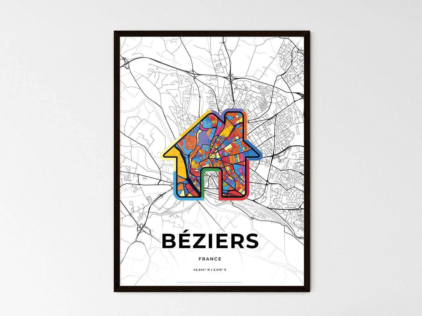 Béziers France wedding art map with home icon