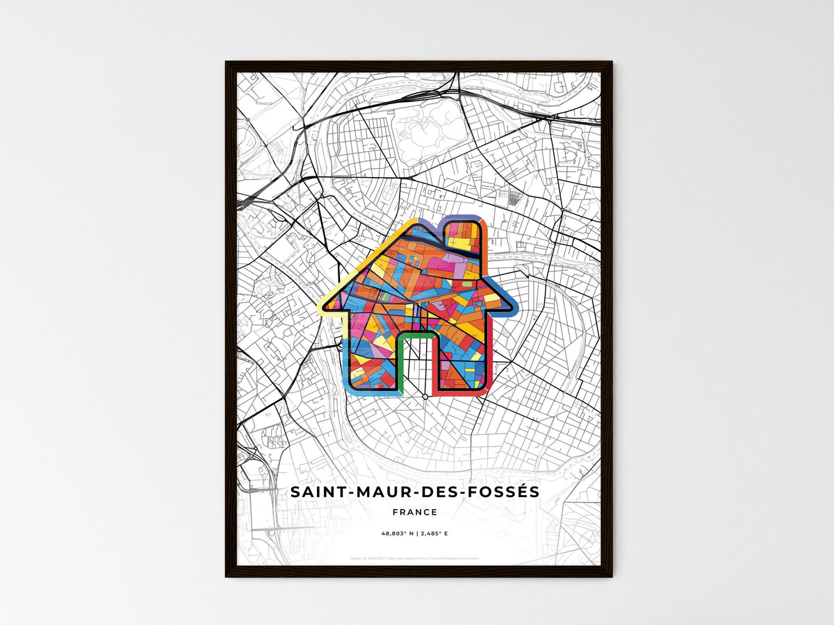 Saint-Maur-Des-Fossés France wedding art map with home icon