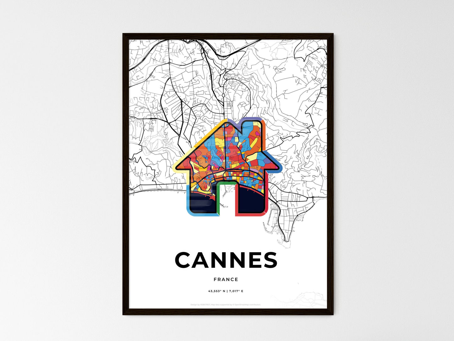 Cannes France wedding art map with home icon