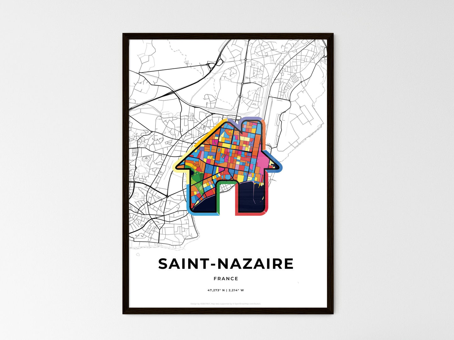 Saint-Nazaire France wedding art map with home icon