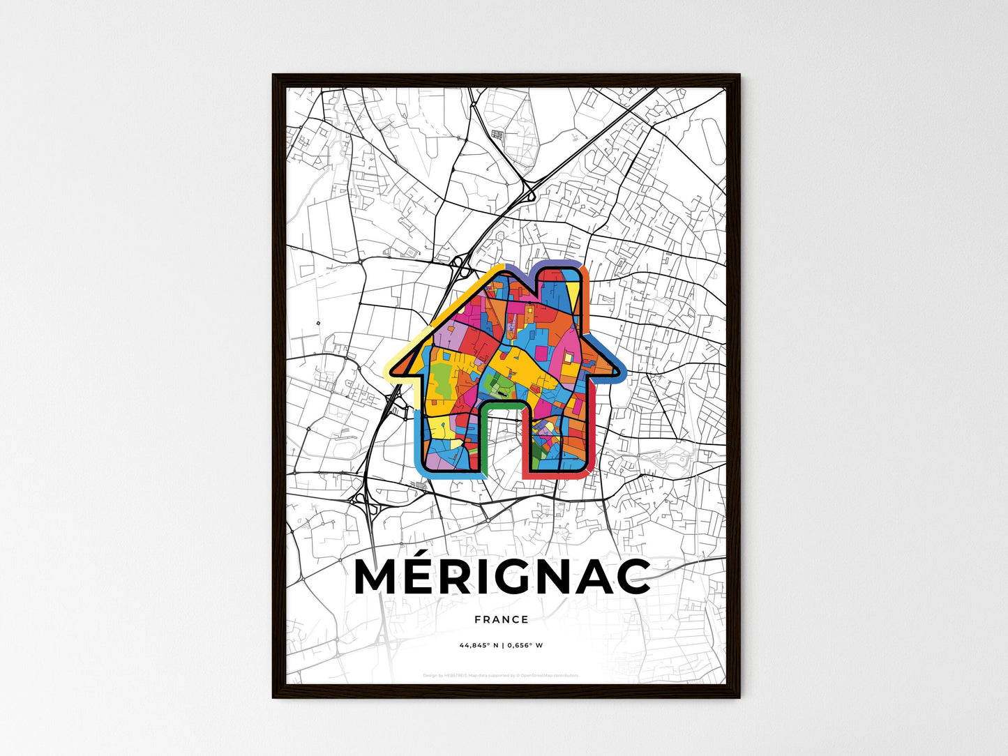 Mérignac France wedding art map with home icon