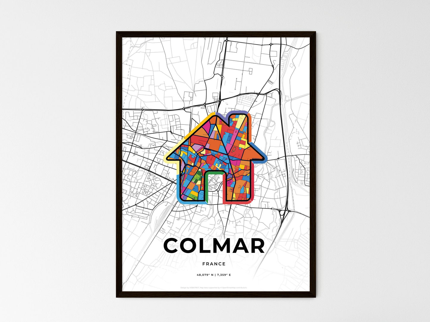 Colmar France wedding art map with home icon