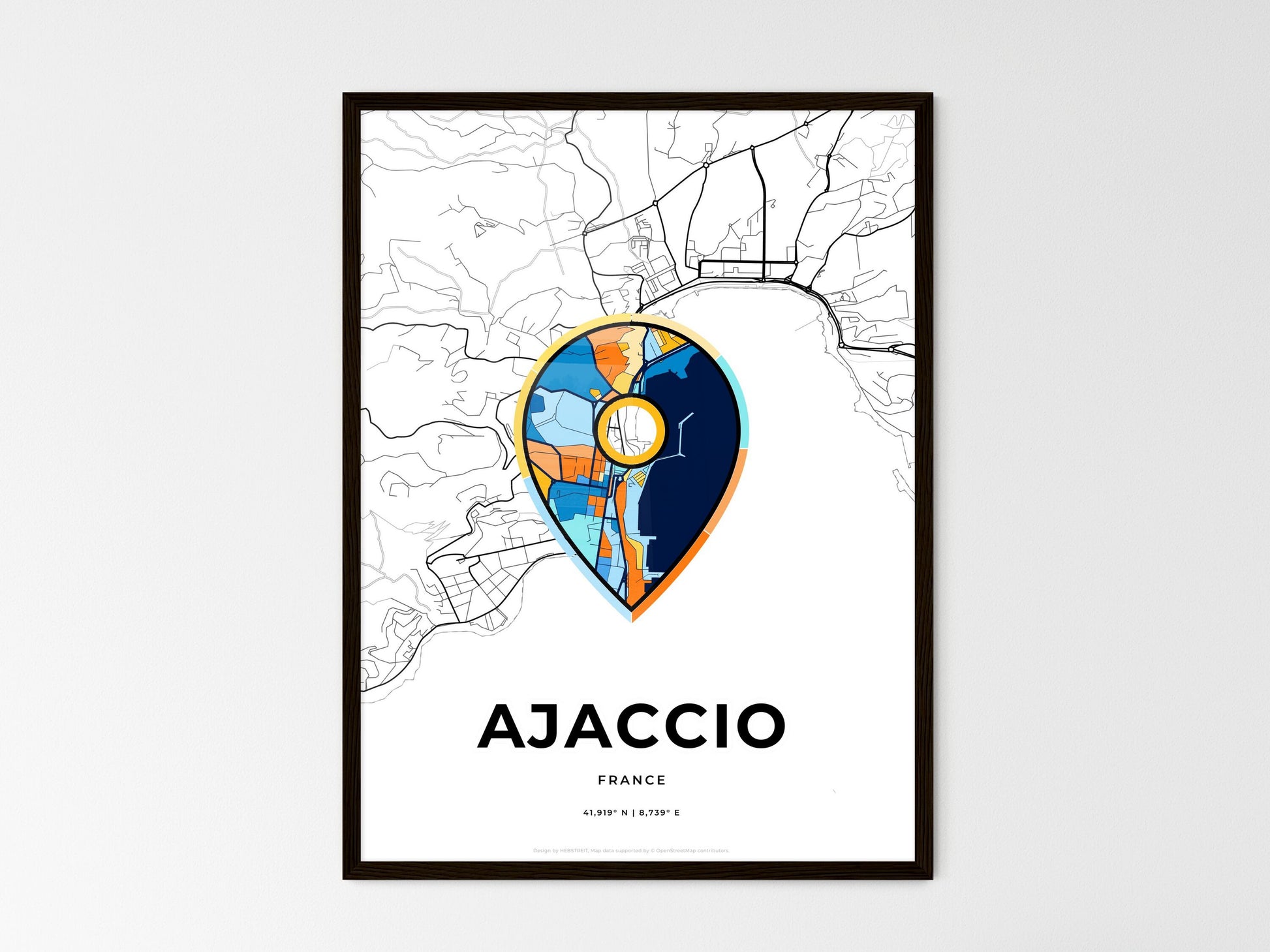 AJACCIO FRANCE minimal art map with a colorful icon. Where it all began, Couple map gift. Style 1