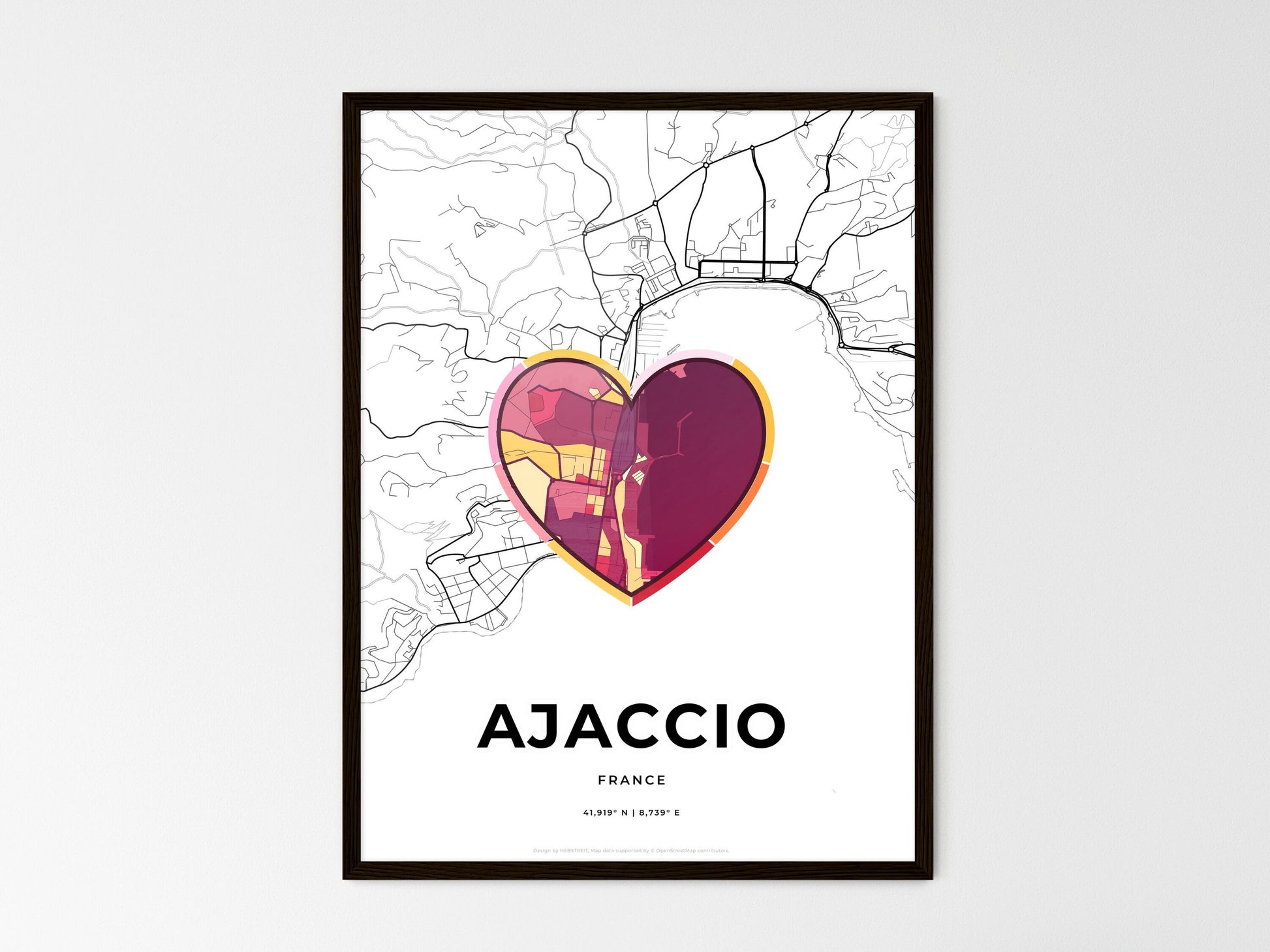 AJACCIO FRANCE minimal art map with a colorful icon. Where it all began, Couple map gift. Style 2