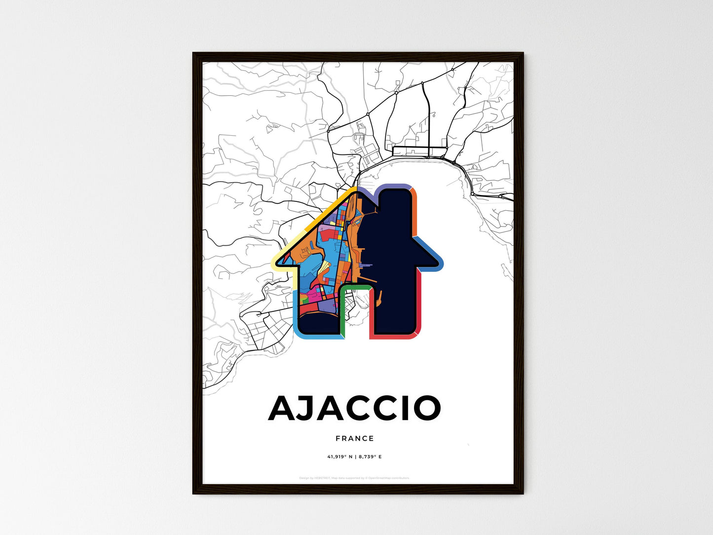 Ajaccio France wedding art map with home icon