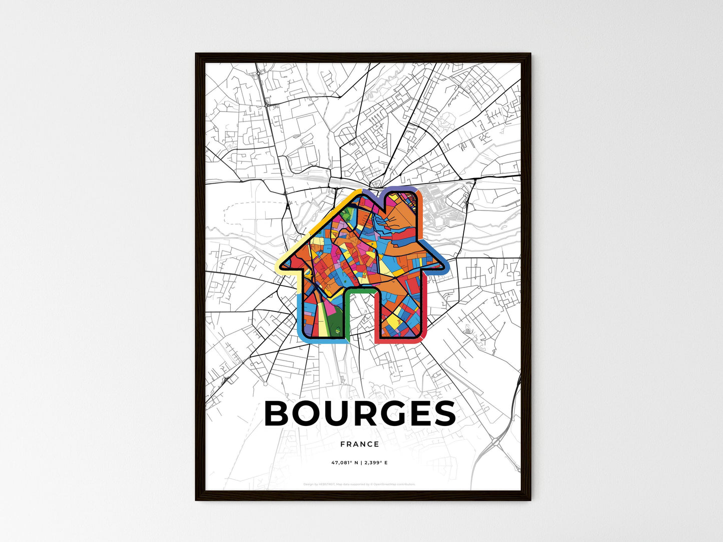 Bourges France wedding art map with home icon