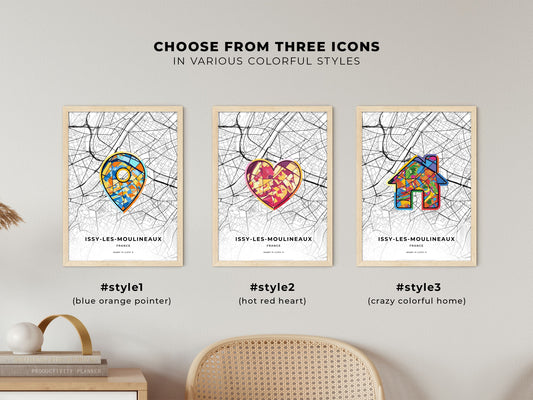 Issy-Les-Moulineaux France maps with colorful icons
