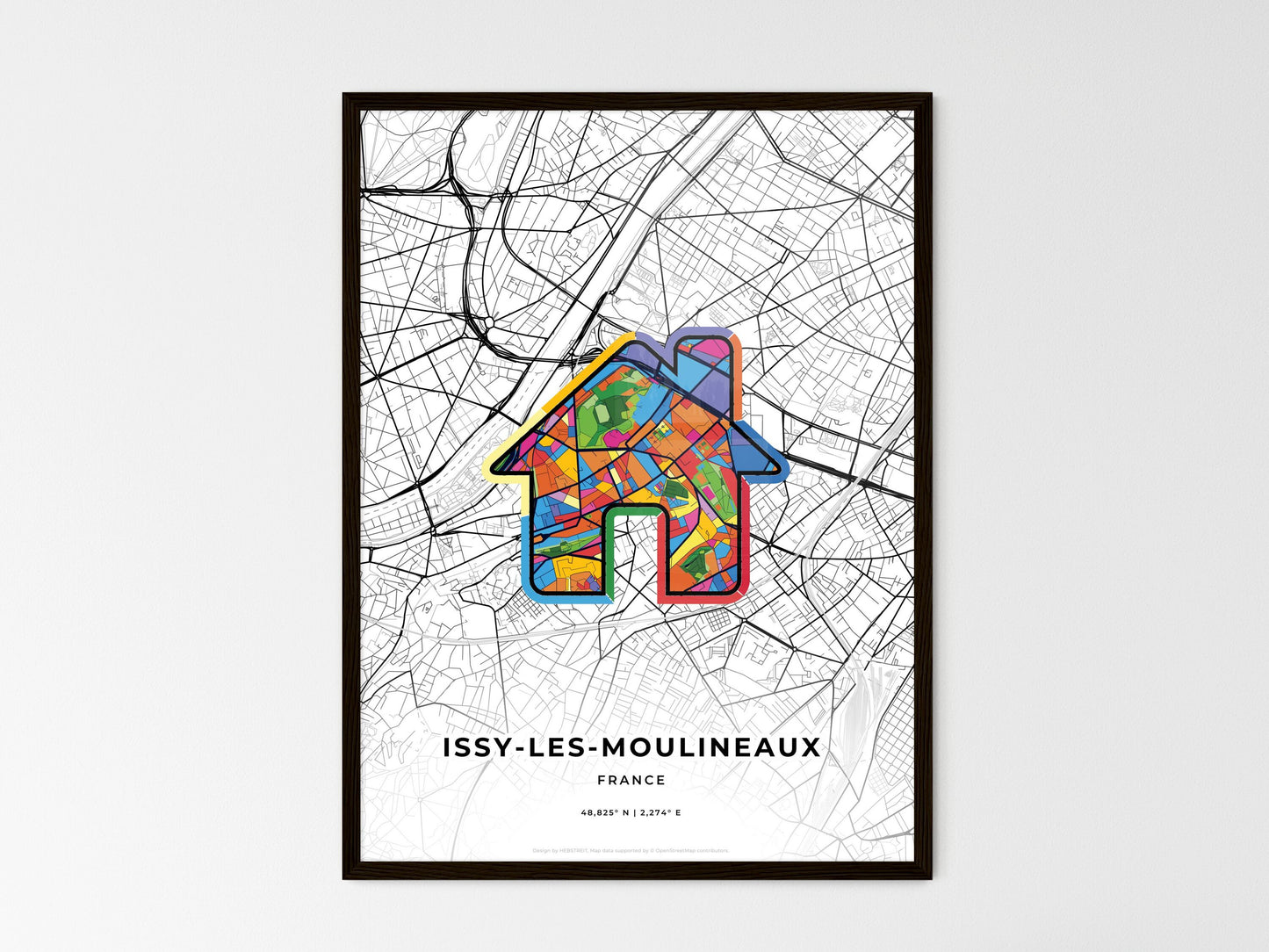 Issy-Les-Moulineaux France wedding art map with home icon