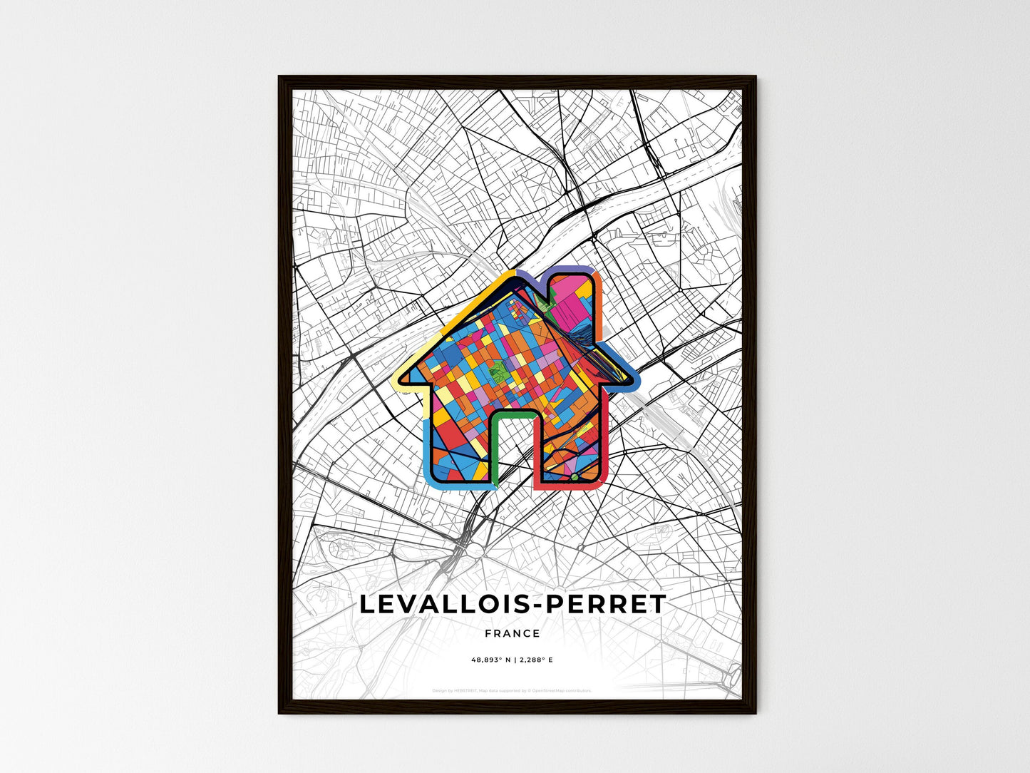 Levallois-Perret France wedding art map with home icon