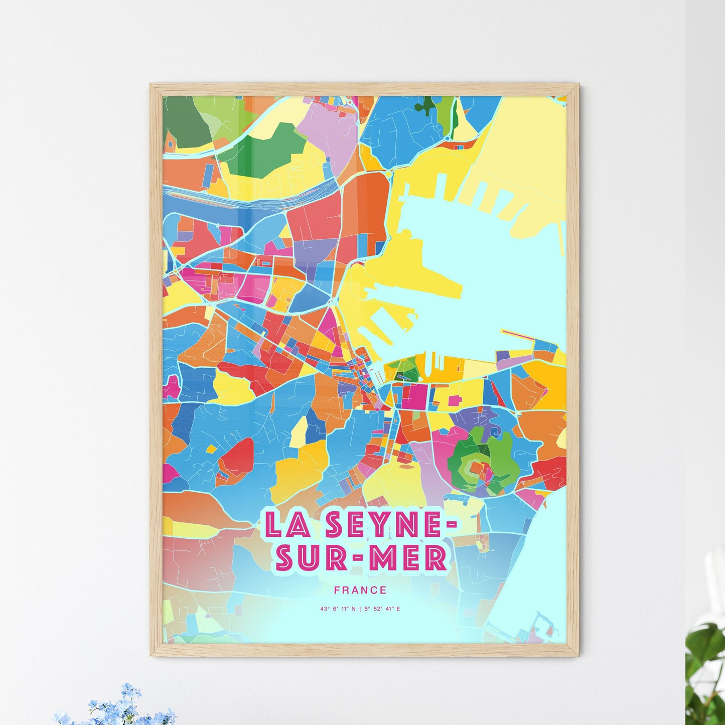 Colorful LA SEYNE-SUR-MER FRANCE Fine Art Map Crazy Colors