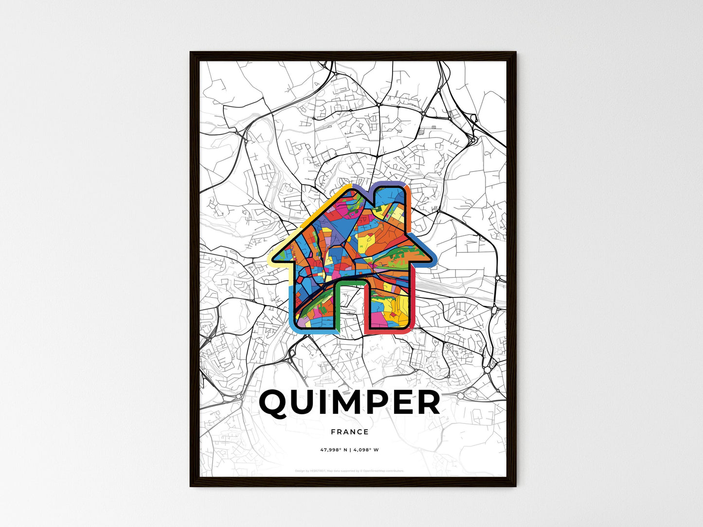 Quimper France wedding art map with home icon