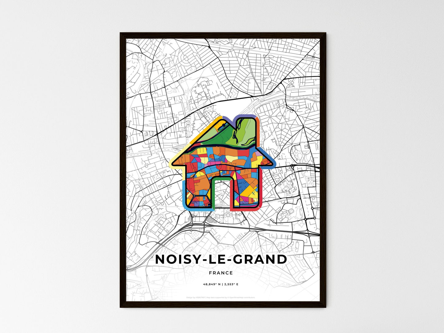 Noisy-Le-Grand France wedding art map with home icon