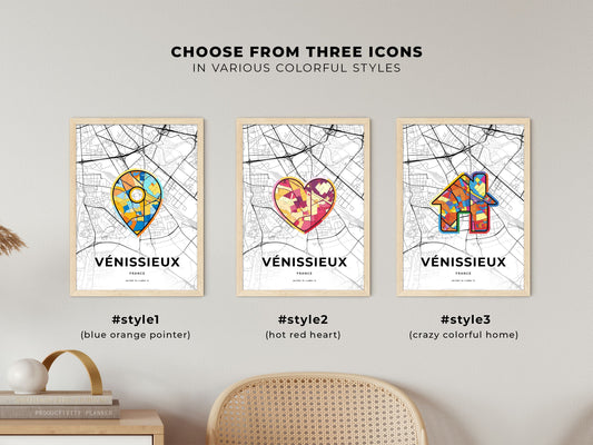 Vénissieux France maps with colorful icons