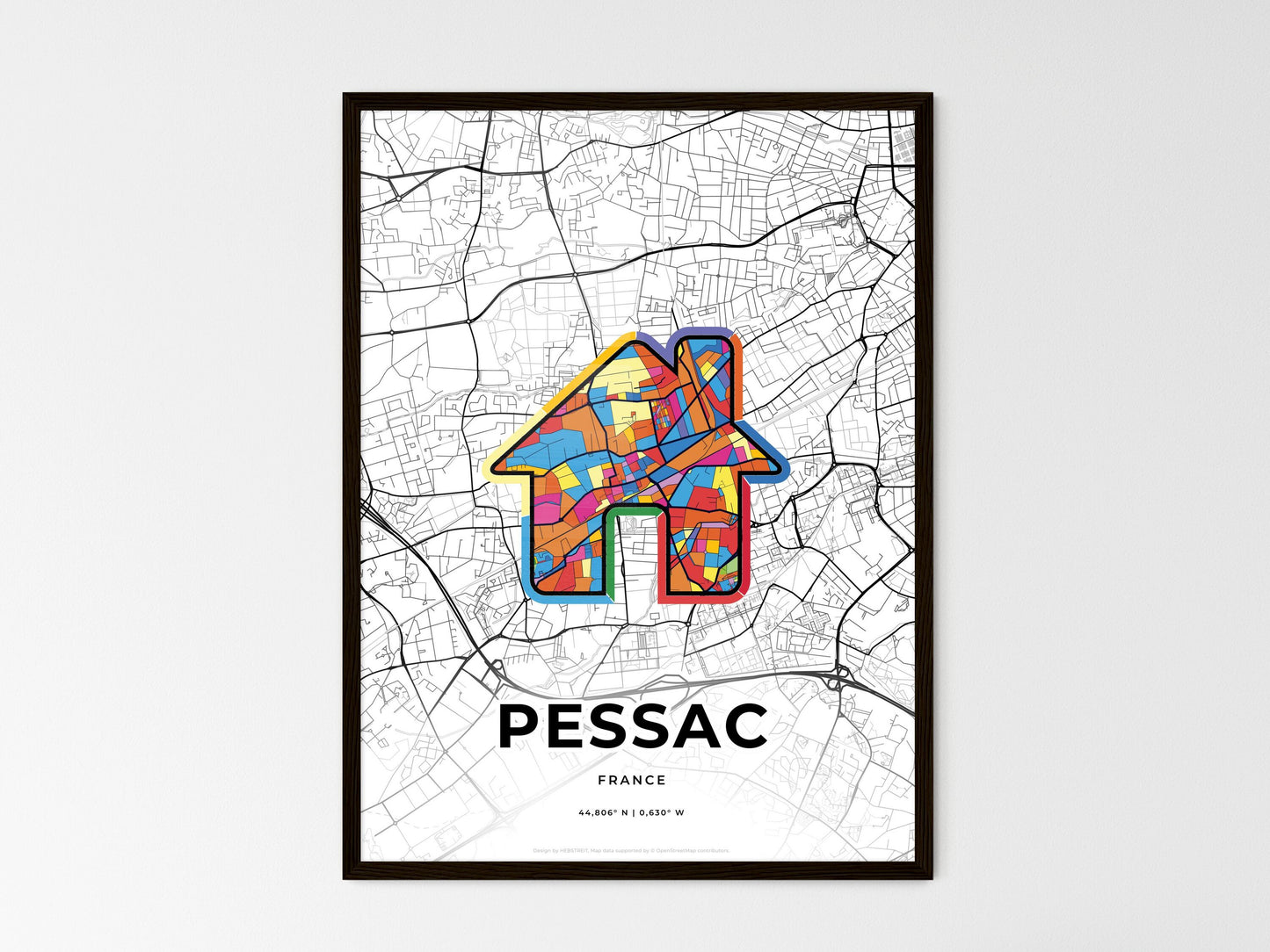 Pessac France wedding art map with home icon