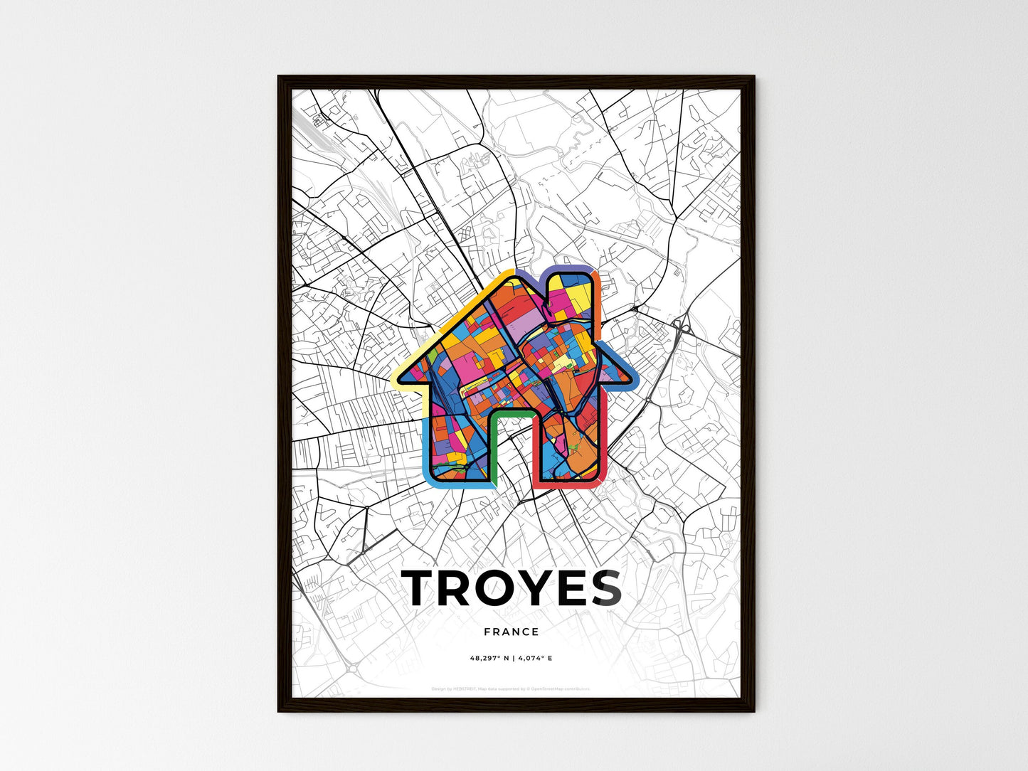 Troyes France wedding art map with home icon