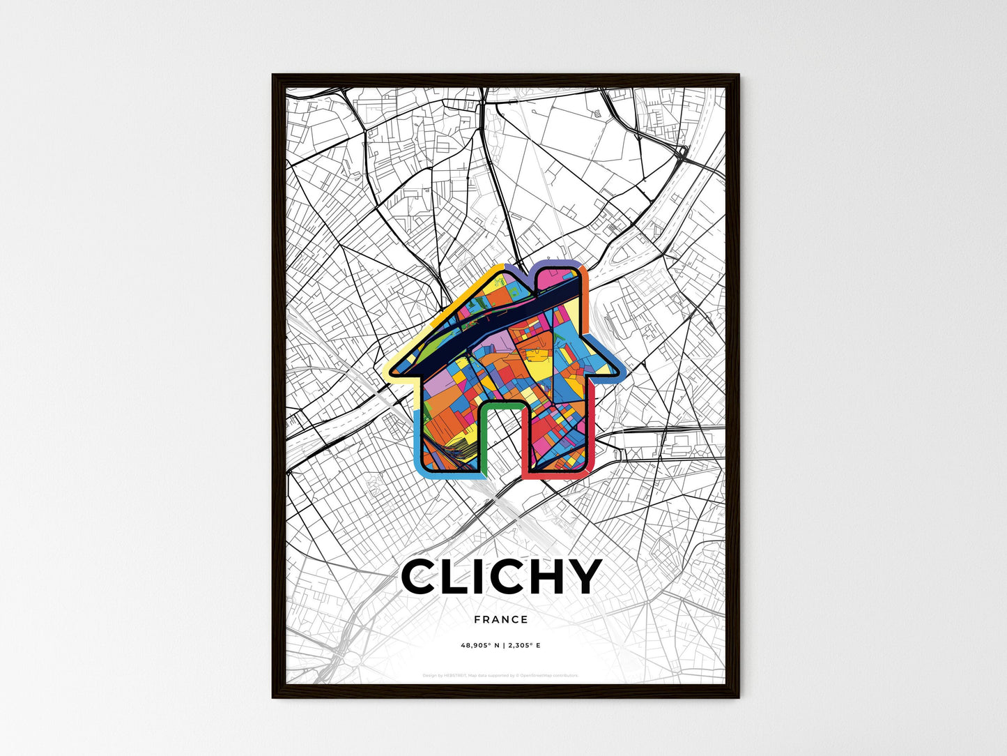 Clichy France wedding art map with home icon