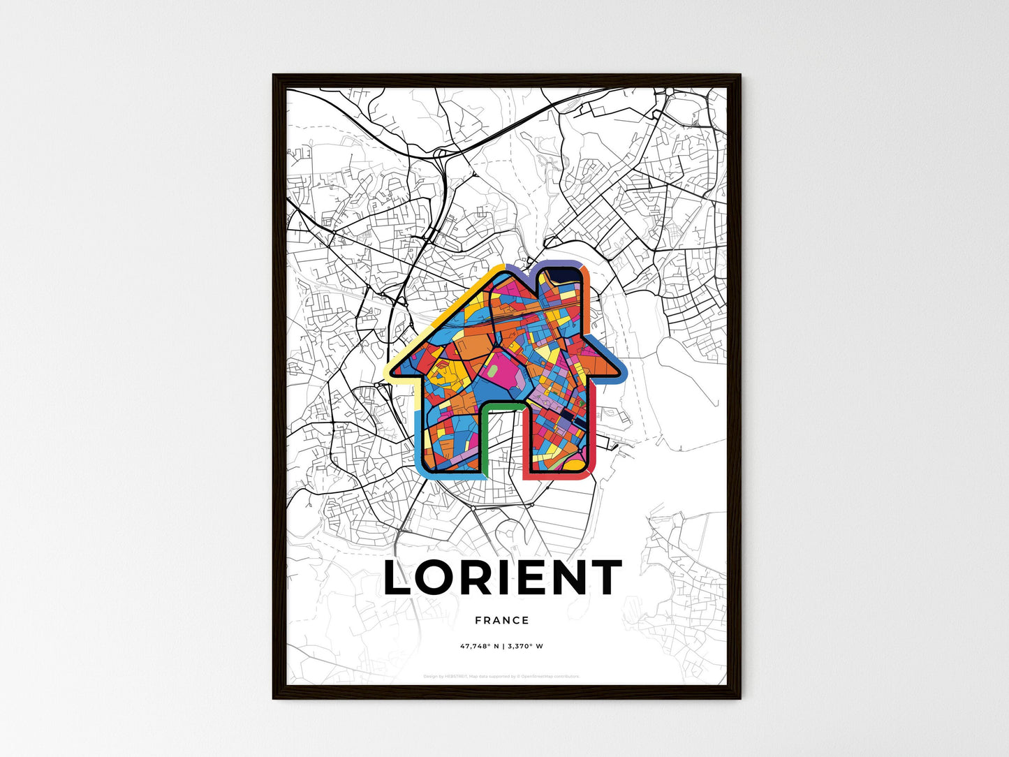 Lorient France wedding art map with home icon