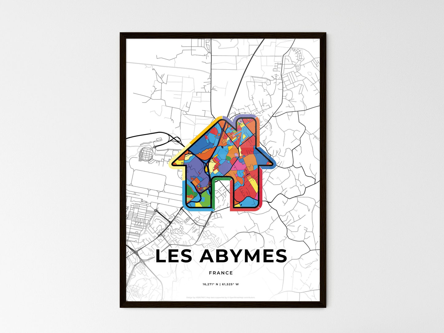 Les Abymes France wedding art map with home icon