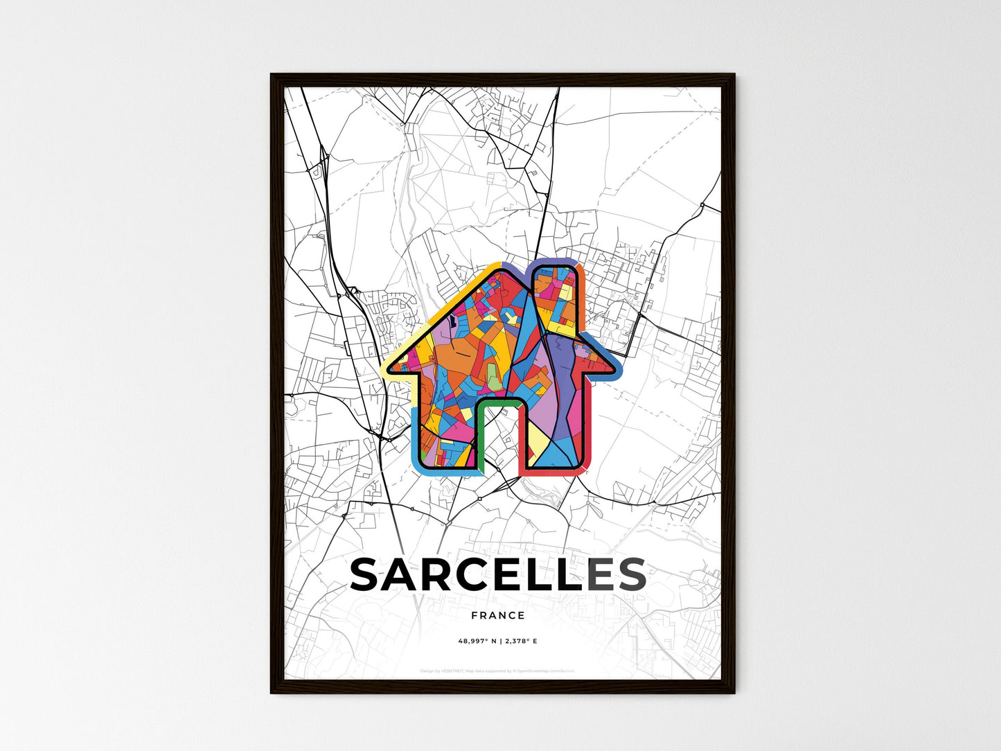 Sarcelles France wedding art map with home icon