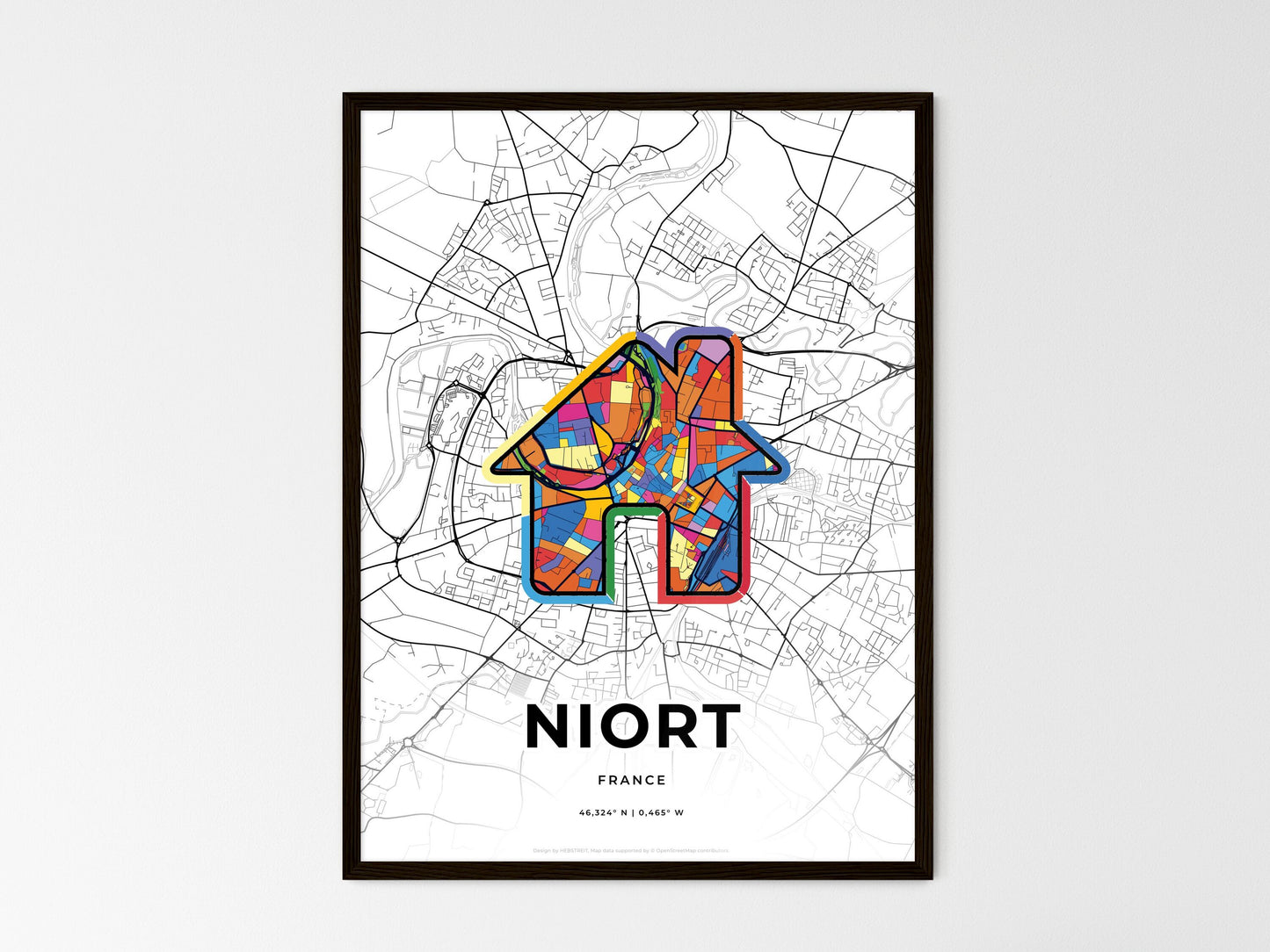 Niort France wedding art map with home icon