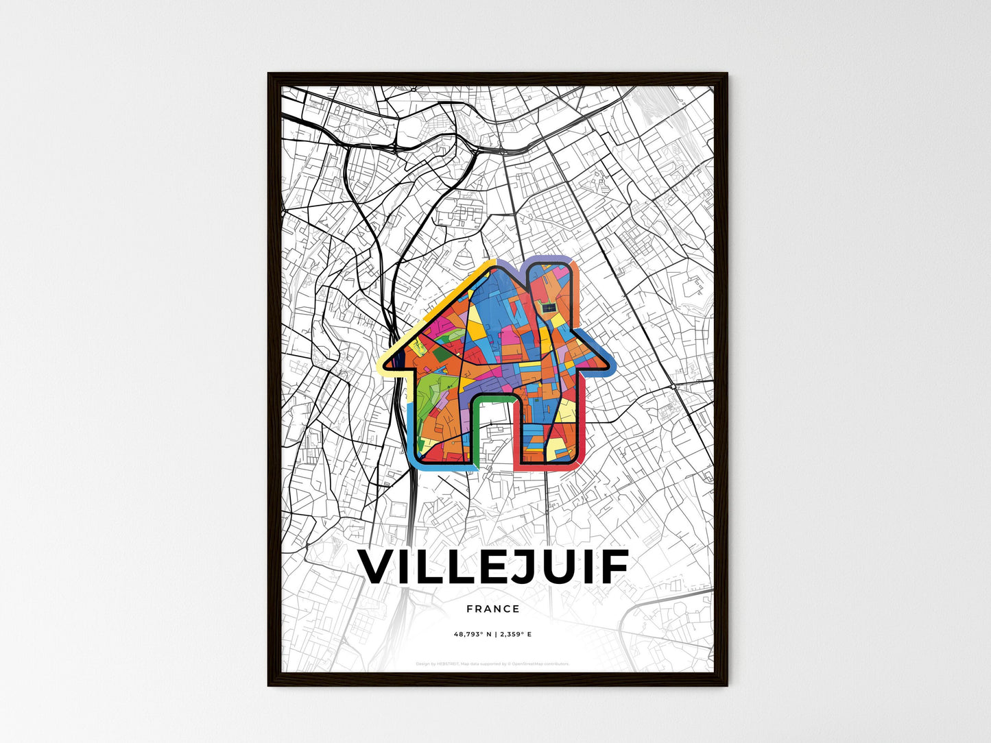 Villejuif France wedding art map with home icon