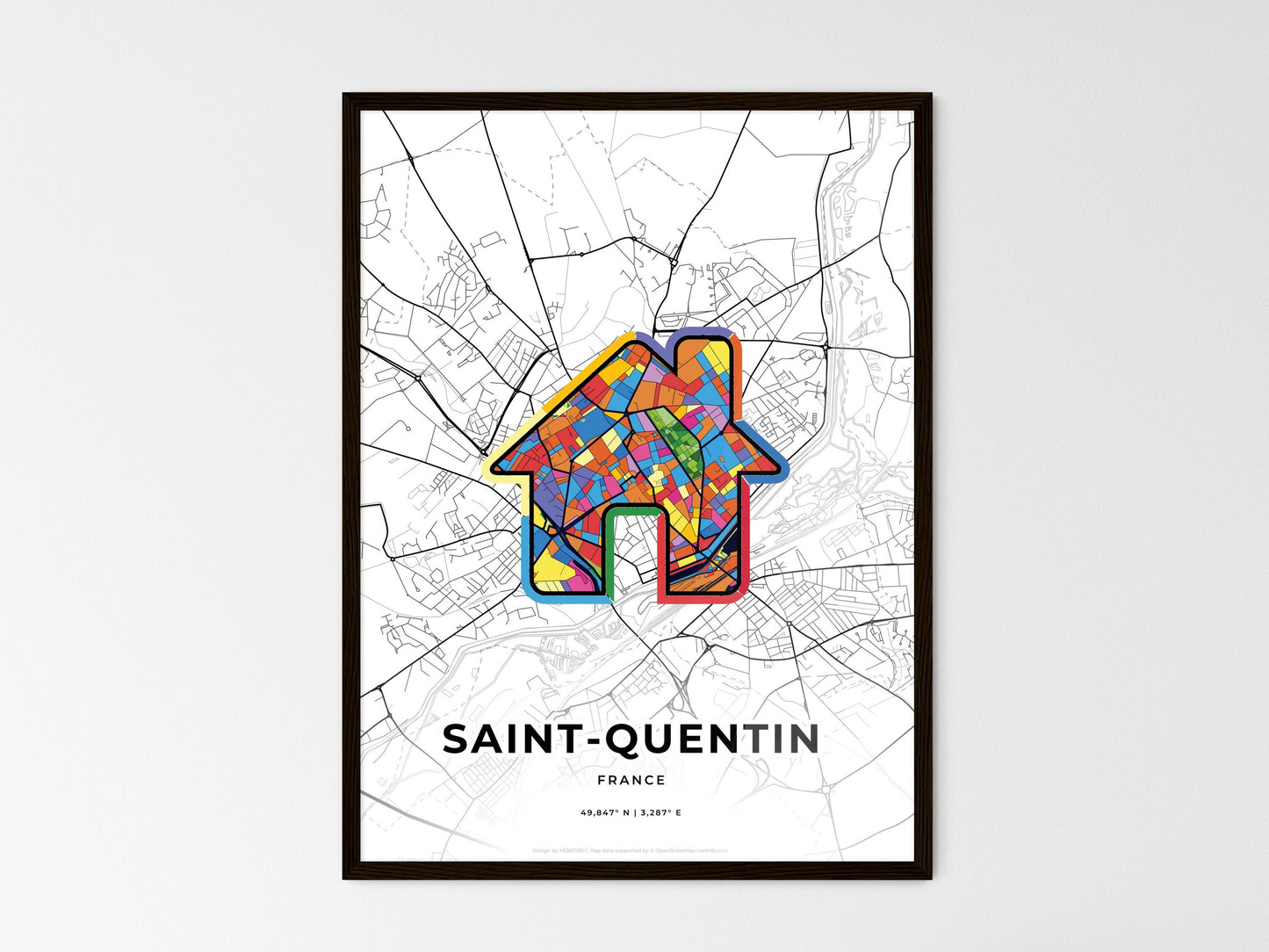 Saint-Quentin France wedding art map with home icon