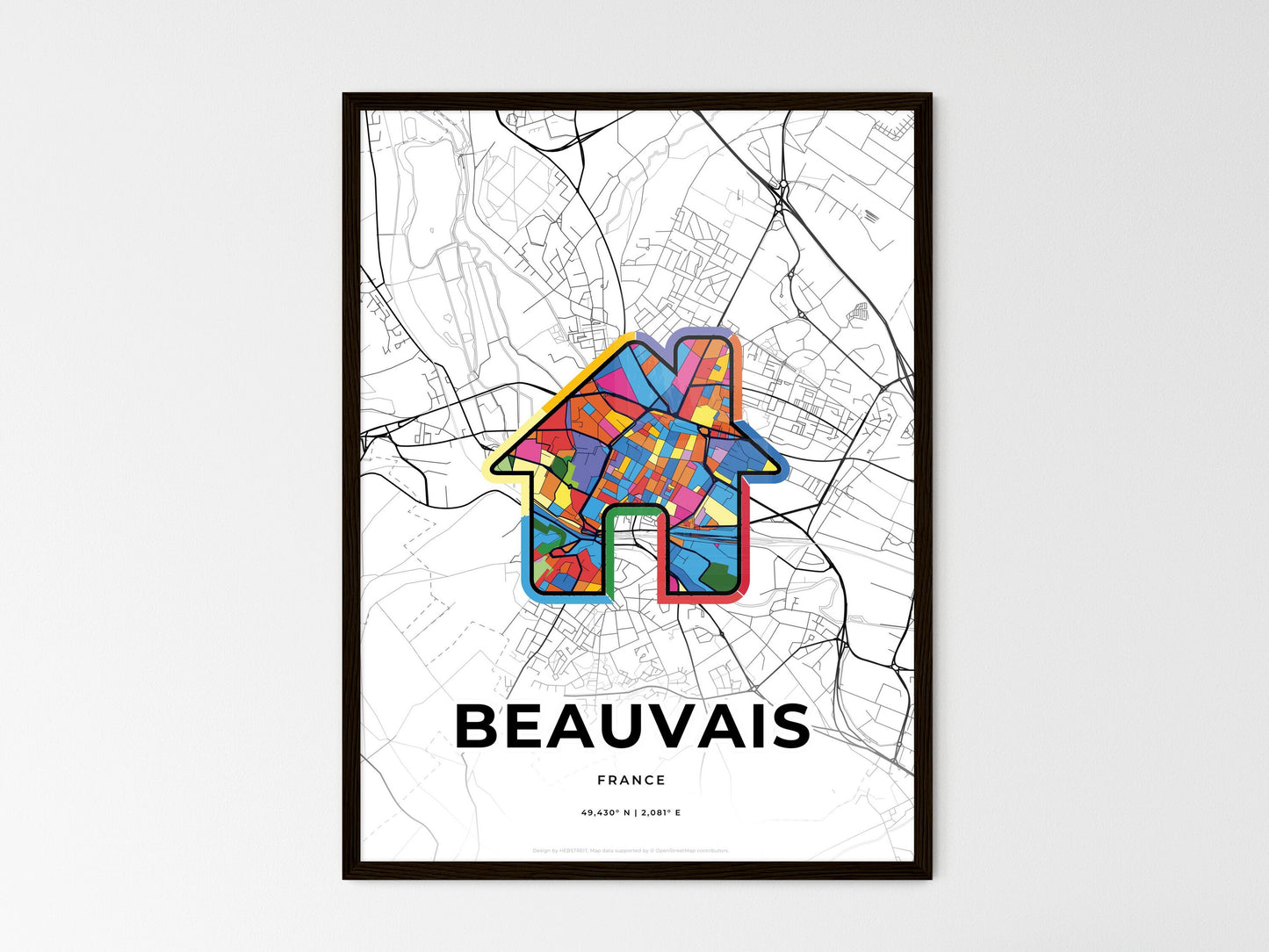 Beauvais France wedding art map with home icon